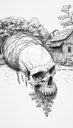 a drawing with a skull in it