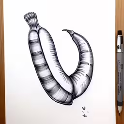 a drawing of a worm on a paper