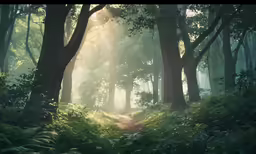 a small path through some dense brush covered forest