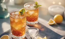 some sort of drink with ice and lemons