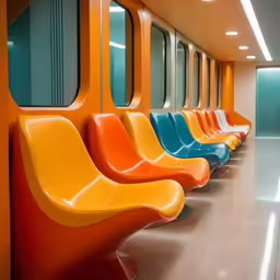 there are many chairs sitting in a row on a train
