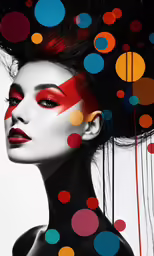 the woman is wearing colorful makeup and dots