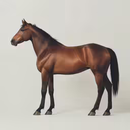 a large brown horse standing in the white background