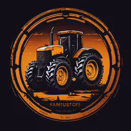 a tractor in an orange circle on a black background,a picture of a tractor in an orange circle