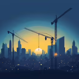 there is a city skyline in the background at sunset