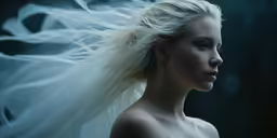 this woman has very white hair and is posing