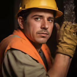 a man wearing a safety vest and hat is smoking