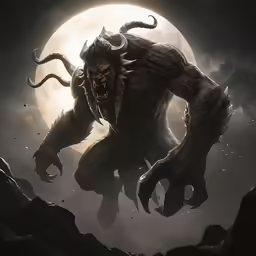 the demon is in the sky with big horns
