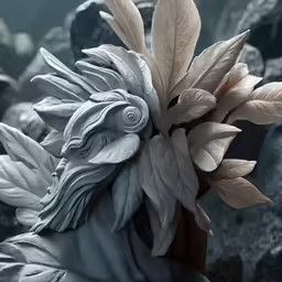 a sculpture of a horse with foliage on its head