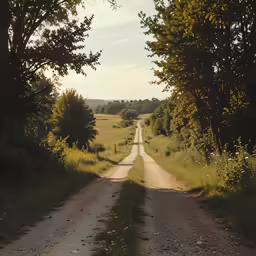 dirt road passing through a tree line in the country