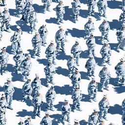 a group of men in snow suits walking away from each other