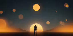 a man standing in the middle of an open field