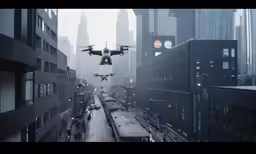 an airplane that is flying over a street