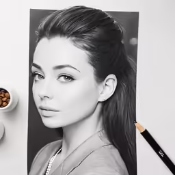 a drawing with a pencil in it is of a young woman