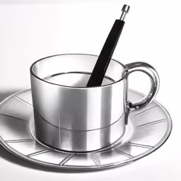 a cup filled with water and a spoon