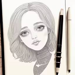 a drawing of a woman with bangs