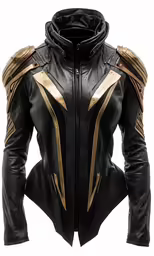 a black leather jacket with gold zippers