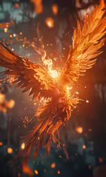 a bird flying in front of some trees with bright lights
