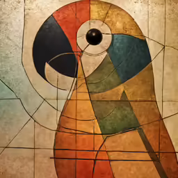 the large painting is made up of squares and lines
