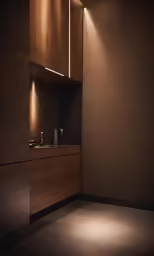 there is a very nice, dark bathroom with lighting coming in