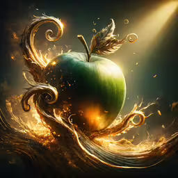 an apple that has been painted gold on a black background
