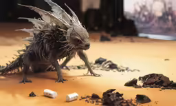 there is a small godzilla toy next to a smaller