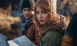 two people standing side by side outside looking at something