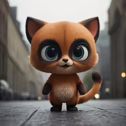 a stuffed animal is standing on a road
