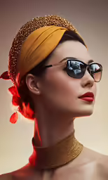 a woman in black sunglasses and a yellow scarf