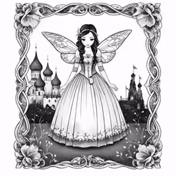 a drawing of a woman with a dress and wings