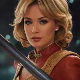 a close up of a person holding a sword