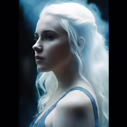 a woman with white hair and makeup on