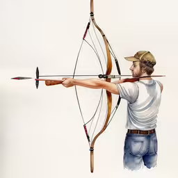 an image of a man shooting with a bow and arrow,a painting of a man holding an arrow, aiming the target