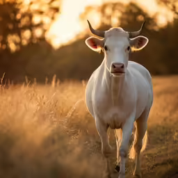 a cow in a field on a sunny day