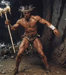 the man is doing something with his hand and fire