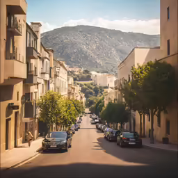 a town in the mountains that is next to some buildings