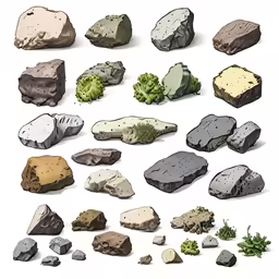 various rocks and plants that are colorized