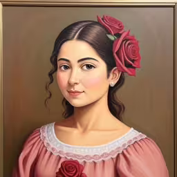 this is a painting of a woman in a pink dress,a painting of a woman in pink dress