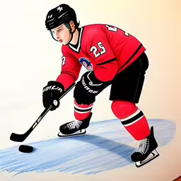 a drawing of a man playing ice hockey