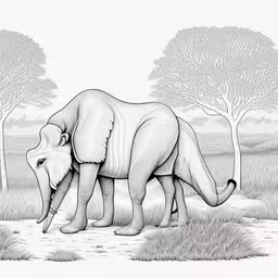 a drawing of an elephant is shown with trees