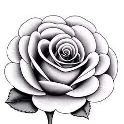 the black and white drawing of a flower,a single flower is drawn on a paper