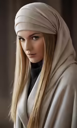 a young girl with long hair wearing a head wrap