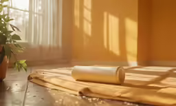rolled up newspaper on a floor near a houseplant