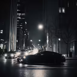 several cars on a city street at night time