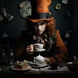 a young woman is holding a cup while drinking from a teapot