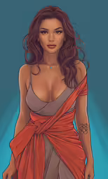 a drawing of a girl wearing an orange dress