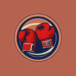 a circle with two red gloves on it,two boxing gloves are displayed on an oval emblem