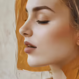 a woman with her eyes closed and makeup pressed off