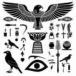 an egyptian design on white with black and white colors
