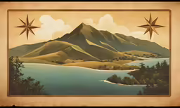 a mountain and some trees on a paper